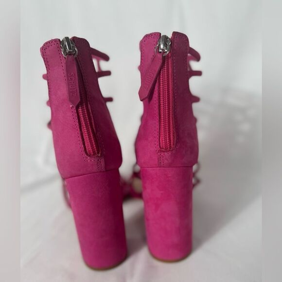 Schutz Women’s 9.5 JULIANNA BLOCK NUBUCK SANDAL Hot Pink Heels - Picture 3 of 11